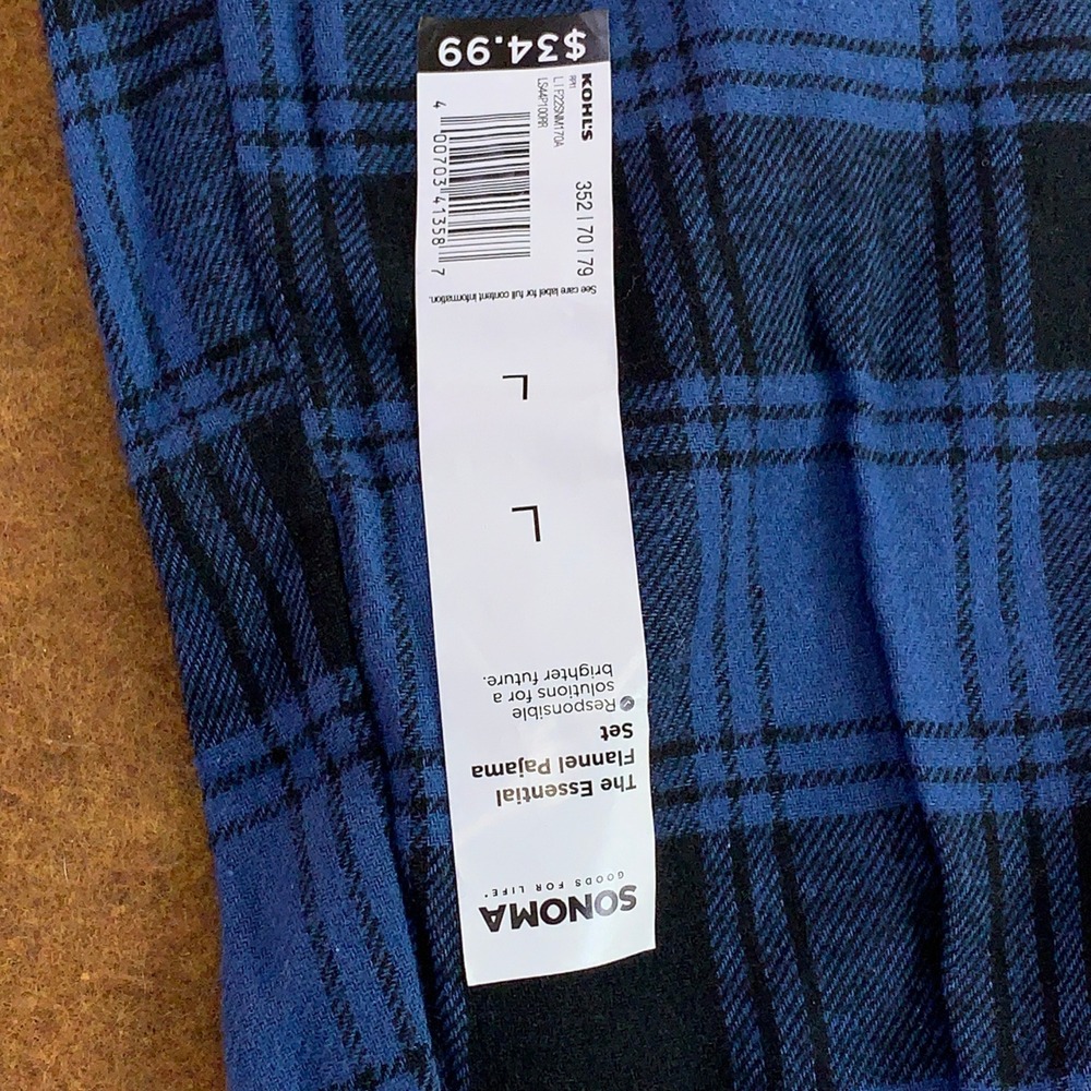 Sonoma Mens Large Blue Plaid The Essential Flannel Pajama Pants NWT - Picture 2 of 10